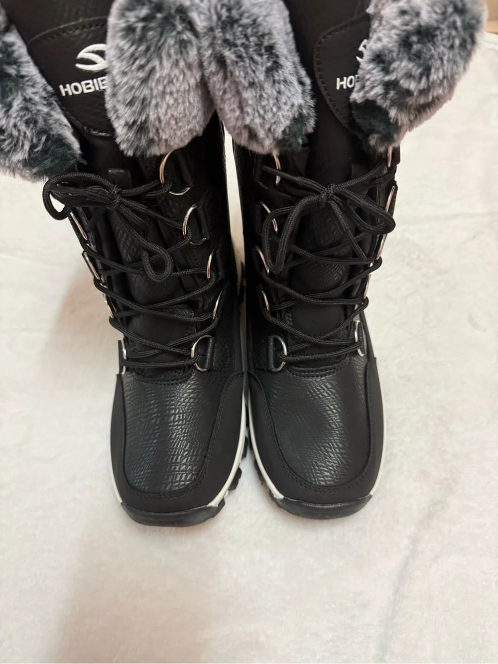 Black Faux-Fur Trim Winter Boots for Women